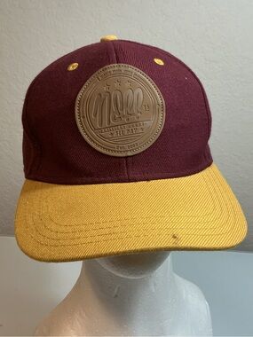 Neff Snapback Hat Leather Patch Maroon Gold Two Tone Wool Blend Skate Cap